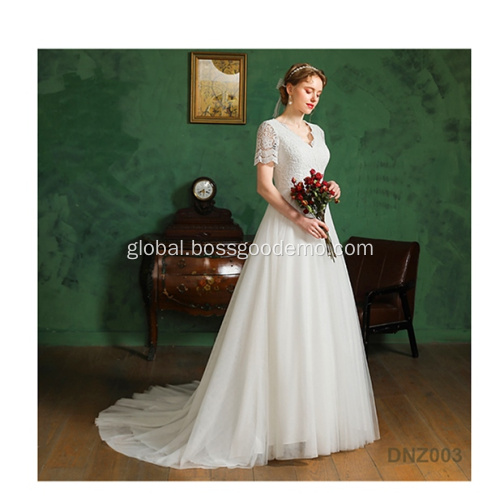 Wedding Dress DNZ $50-$100 Custom Made Bridal Gown Couture Closed Back Classic Church Beautiful Chinese cheap wedding dresses made in china Factory